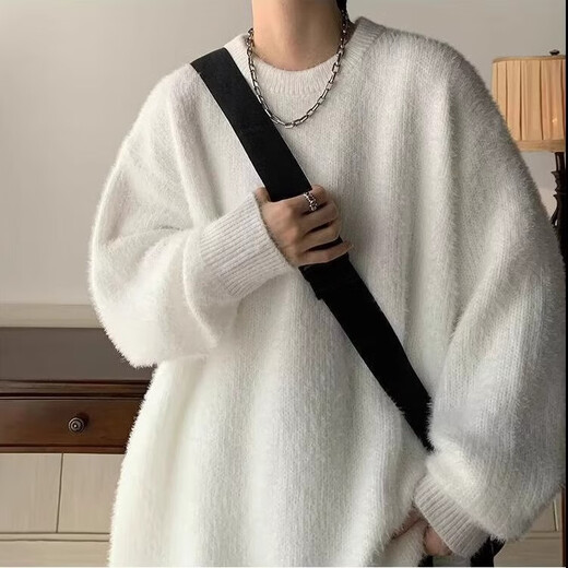 KIEXI毛衣男加厚秋冬季外套高级感痞帅加厚圆领针织衫慵懒风美式宽松 黑色 L【建议115-130斤】