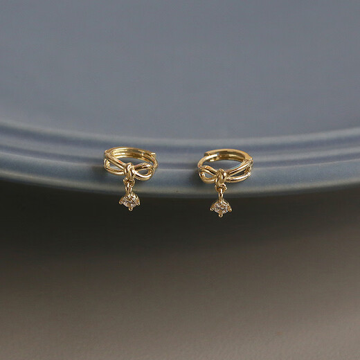Nanzhi White Small C Korean Gold Jewelry 10K Gold Earrings Earrings Sweet Bow Pendant K Gold Earbone Earrings Earrings Left Earband 1 piece
