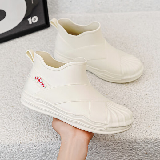 Bainike Regenstiefel für Frauen mit nicht rutschfesten modischen wasserdichten Schuhen für Frauen mit kurzen Röhrenregenstiefeln tragen resistente und warme Küchengummischuhe für Frauen mit niedrigem Beige 38