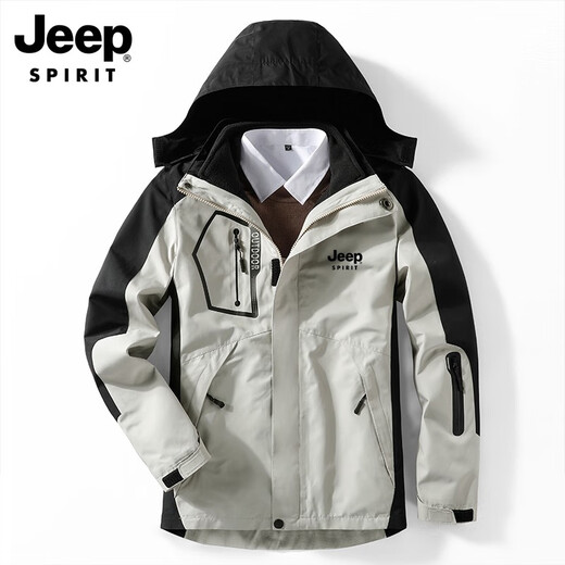 Jeep JEEP outdoor men's three-in-one two-piece set detachable velvet thickened jacket fleece liner jacket winter outdoor clothing clothing trendy brand 1203 camouflage dark gray men's L