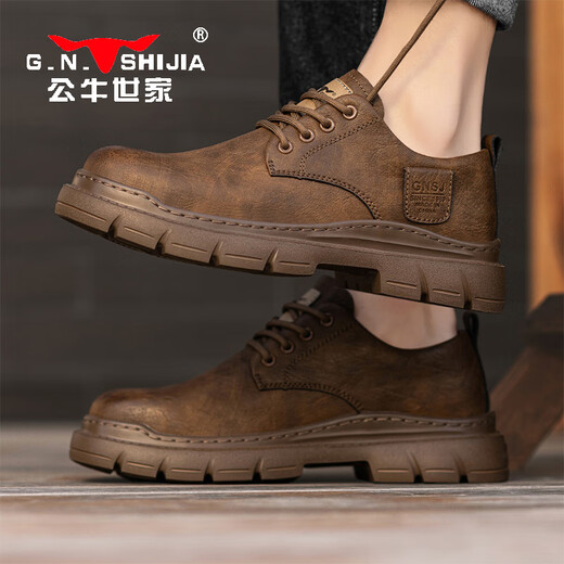 Bull family men's shoes autumn and winter business casual large leather shoes retro British style men's work shoes