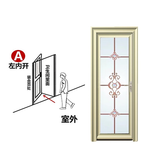 XMSJ卫生间门厕所门厨房钛镁铝合金简约家用洗手间浴室玻璃厨房平开门 香槟金B右内开+门把手在左边 198x691号花型1.0