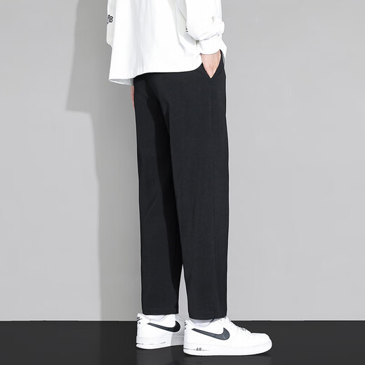 Dingfengbaoluo casual pants men's autumn and winter loose straight long pants trendy sports wide-leg suit pants 819 black XL