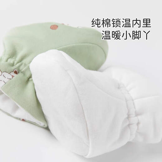 乖奇熊新生儿脚套夹棉秋冬季婴儿宝宝加厚鞋套保暖神器袜套护脚秋冬装 抹茶绿/曲奇萌熊 52（推荐0-6个月）