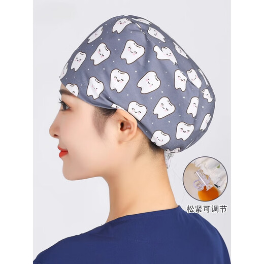 林中寻护士帽印花女可调节手术室加扣糖果兔简约夏季薄款可调节医生帽 653 均码-无扣