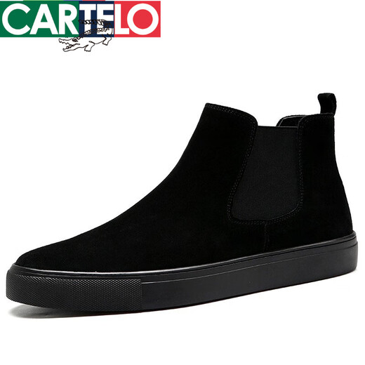 卡帝乐鳄鱼（CARTELO）轻奢高档秋冬高帮男鞋精神小伙一脚蹬休闲鞋红人黑武士百搭韩版潮 882黑色(加绒) 41