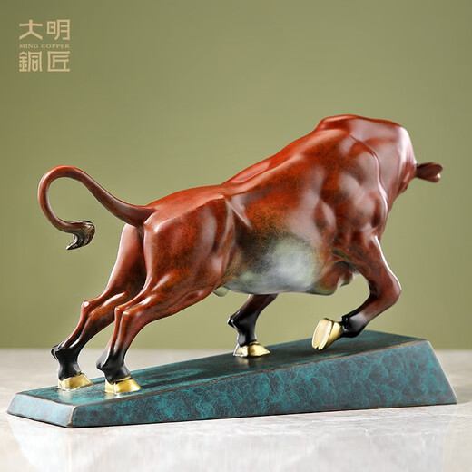 大明铜匠黄铜牛摆件鸿运福牛生肖牛家居玄关电视柜办公室开业乔迁定制礼品 鸿运福牛红色大号长约31*12*18cm