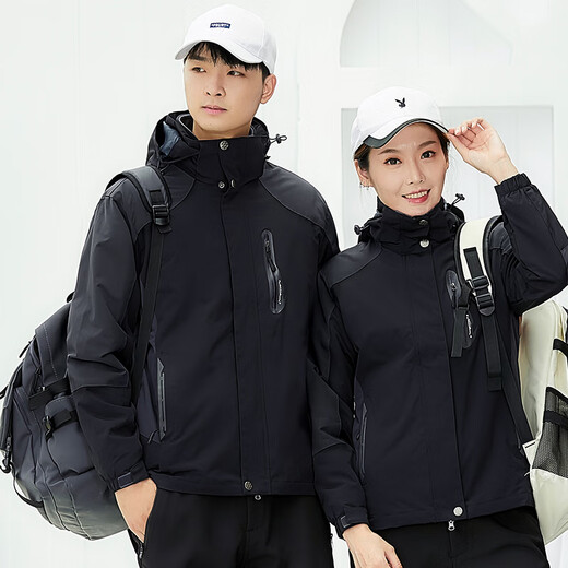 FORDOO Outdoor Couple Jackets Men's and Women's Three-in-One Two-piece Set Removable Polar Liner Warm Sports Jacket Men's Jacket Men/Black L