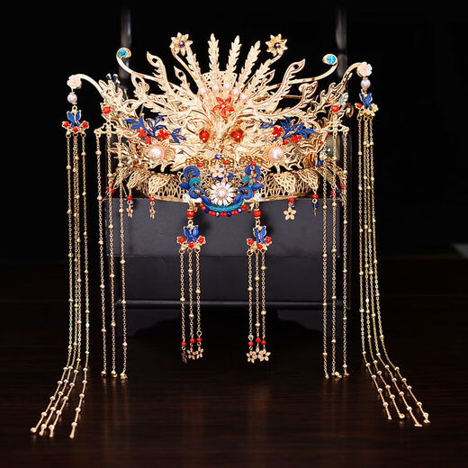 Mengjun Chen XiUhe Kleidung Kopfschmuck Hochzeit Chinesisches Hochzeitskostüm Phoenix Krone und roter Charme Braut Drache und Phoenix Kleidung Schmuck Set Model Phoenix Crown (Haken)