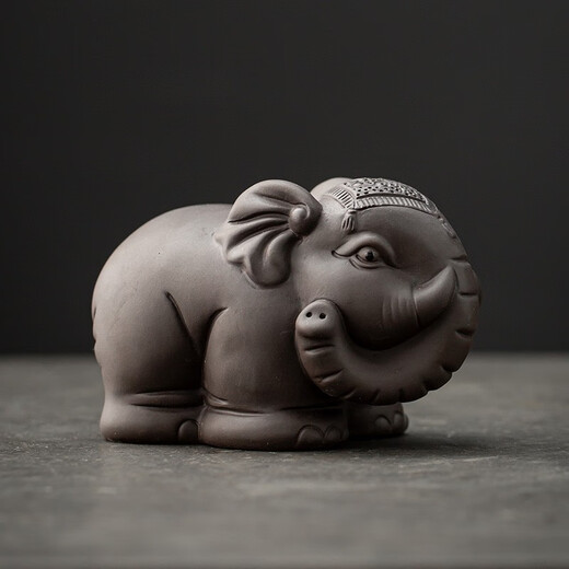 Yuxuan purple sand tea pet auspicious Ruyi ornaments tea play elephant handmade can raise wealth and good fortune elephant tea tray tea worm ZL--Auspicious elephant Ruyi--Black Ni