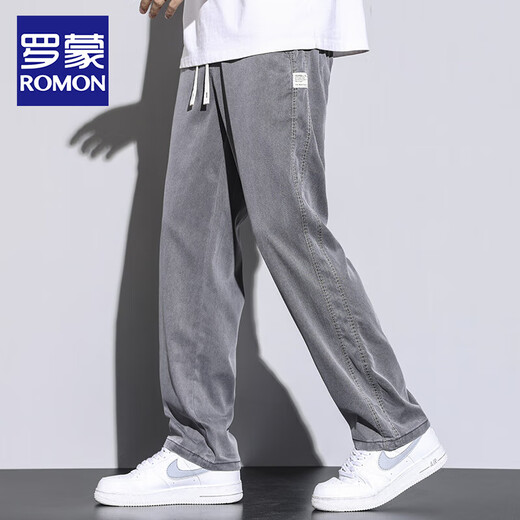 罗蒙（ROMON）夏季天丝休闲裤男直筒宽松拖地裤男潮牌阔腿裤薄款百搭长裤子男 1048灰色 XL 180(身高175\体重140-160)