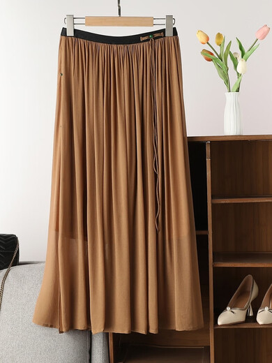 Seidenfalten modische Sommerfaltenrock, fließendes langes Temperament, Nischendesign, Schlitzrock für Frauen, Rauchlila, HK6623 L 125-155jin [Jin entspricht 0,5 kg]