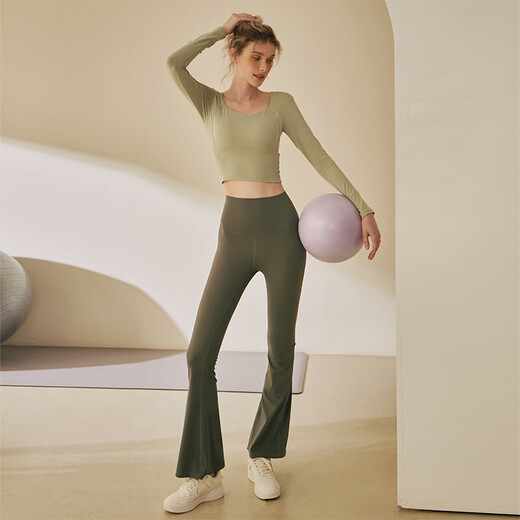 LULU CENTURY Yoga Pants Women's Slightly Raised High Waist Butt Lift Nude Pilates Training Fitness Running Sports Dance Pants Dark Gray Green L