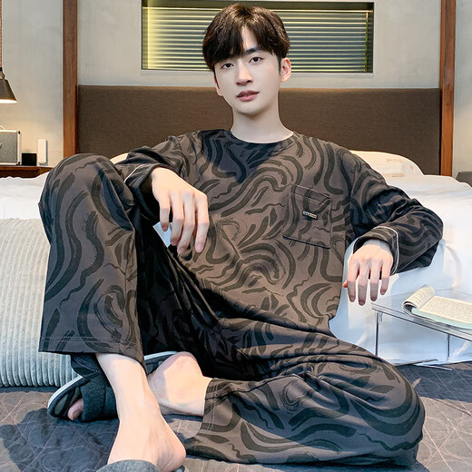 三枪睡衣男春秋季纯棉长袖全棉时尚圆领家居服套装男士秋季宽松可外穿 9913 L 男(建议120-140斤)