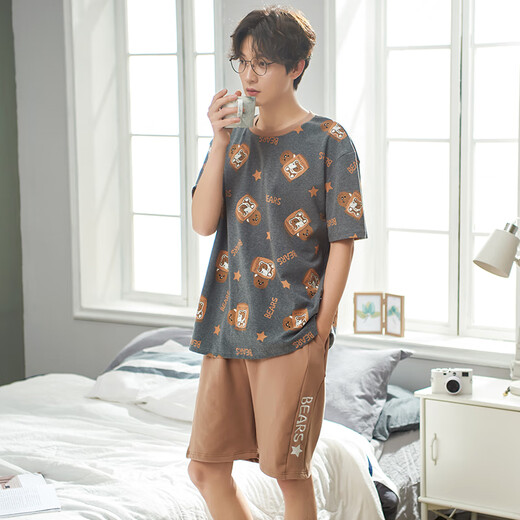 Songyan Pajamas Женская ночная рубашка Pure Cotton Summer Summer-Sighteed Pajamas Пара паджамского костюма Весна и осенняя домашняя одежда могут носить мужчины 12014 Парки два подхода (пожалуйста
