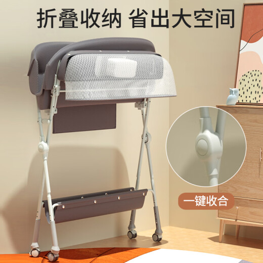 Baby Phoenix 尿布台婴儿护理台新生儿按摩抚触宝宝洗澡台多功能可移动婴儿床可折叠换尿布神器 旗舰款！（万向轮+小水盆+可放浴盆+所有配置）灰