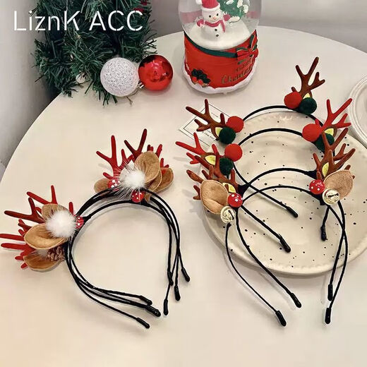 Xinghengmeng Christmas Headband Women's Christmas Antler Hairpin Headband Holiday Decoration Gift Big Bow Headband Hair Ornament Christmas Plush Antler Headband (Red)