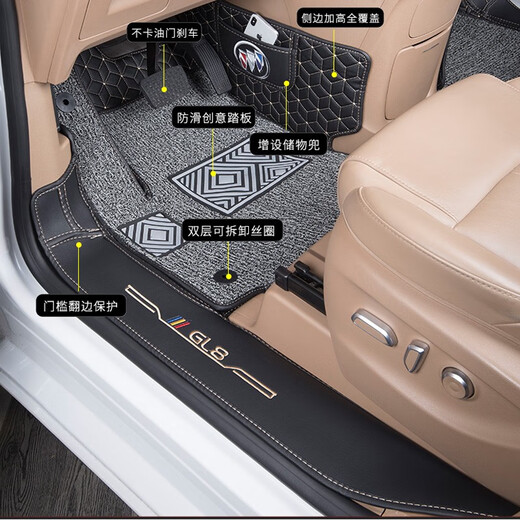 谍虎适用于2024别克gl8脚垫陆上公务舱652T脚垫653T胖头鱼25S陆尊脚垫 米色双层+【米粽丝圈】