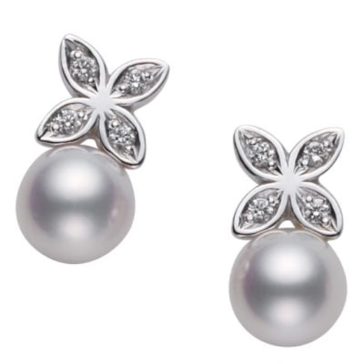 Mikimoto MIKIMOTO women's pearl earrings silver diamond-set flowers exquisite pearl earrings give gifts to girlfriend PE-1392PU