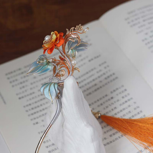 Meng Junchen's intangible cultural heritage flower hairpin丨Silk Road Galaxy丨Ancient style Hanfu cheongsam headdress birthday Valentine's Day gift One long hairpin - with tassels