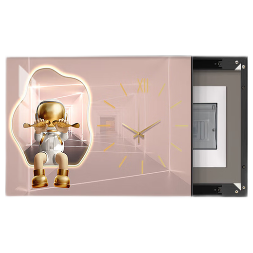 
Chengzi Light luxury electric meter box decoration painting with clock distribution box cover without holes Modern simple hanging painting Astronaut clock K11967 70*50cm (cover 60*40) black frame with cover