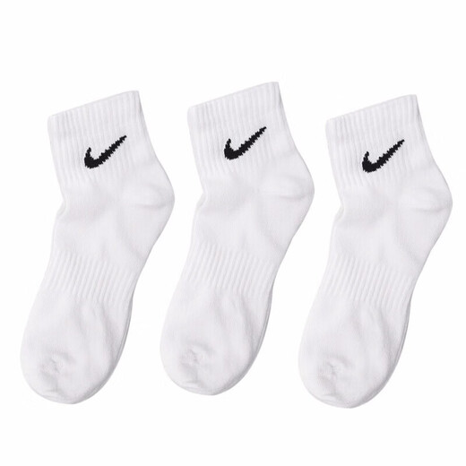耐克（NIKE）男袜女袜 25新款训练透气短中长袜快干休闲跑步健身运动nike袜子 热推/简约经典白色/三双装/中袜 M/24-26厘米/38-42码