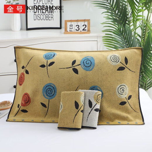 Gold size pillow towel pure cotton soft, thick and comfortable home adult pillow towel pure cotton couple style pair type A 80*51cm yellow 1 piece + off-white 1 piece