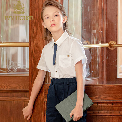 IVY HOUSE Ivy children's short-sleeved shirt summer new style white shirt basic model simple breathable fashion versatile white 150cm (150/72)