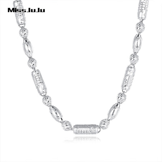 Miss JuJu pt950 platinum necklace men's platinum dragon column olive barrel bead chain bamboo round bead chain atmospheric thick chain weight 12.72g length 50cm thick about 2.8mm
