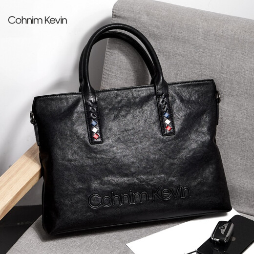 Cohnimkevin genuine cowhide men's briefcase large capacity portable shoulder crossbody bag computer file bag for boyfriend birthday gift ck01845 black [delivered from the nearest warehouse] large bag 14 inches