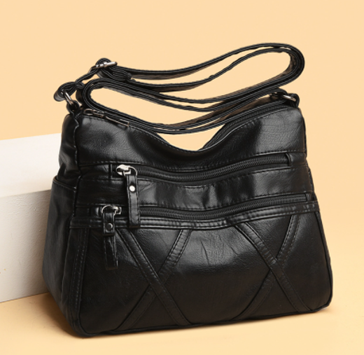 Light og new leather mother bag women's soft leather one-shoulder crossbody bag large capacity simple middle-aged women's bag k686 retro black