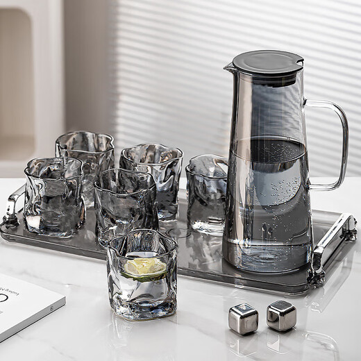 Dining General glass cold kettle set one pot six cups high borosilicate high temperature resistant 1500ml cold kettle set without tray