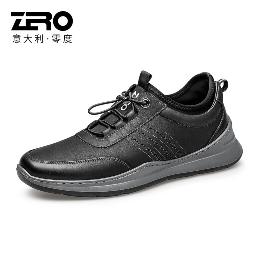 零度【休闲皮鞋 断码捡漏特价】Zero男鞋休闲鞋真皮男士轻便柔软 R12532黑色 38