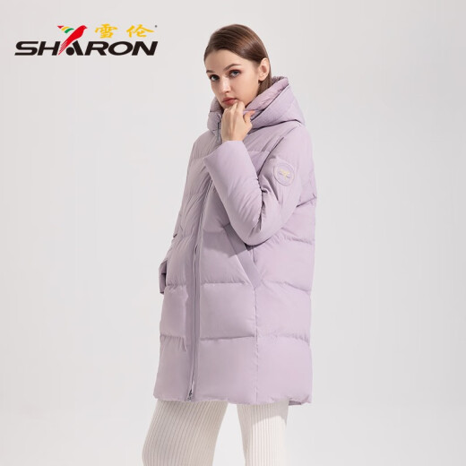 雪伦中长款羽绒服女简约百搭袖标秋冬外套 13567 马卡龙蓝 XL