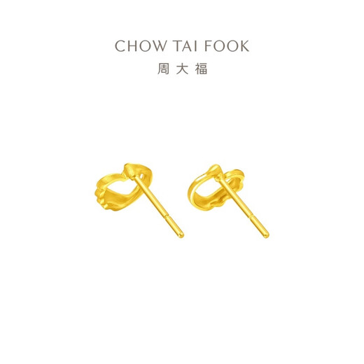 Chow Tai Fook heart-shaped swan gold stud earrings (labor cost 220) about 1.65g EOF1339