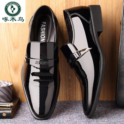 Woodpecker Large Size Men's Leather Shoes Business Formal Leather Shoes Glitter Casual Men's Leather Shoes Youth Variety Leather Shoes 686 Black 44