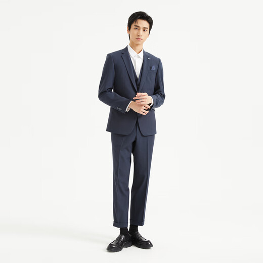 Lilang Youth Business Men's Double Stretch Suit Suit Men's Easy Care Suit Three-piece Set Q4QXF22 Dark Blue 170A