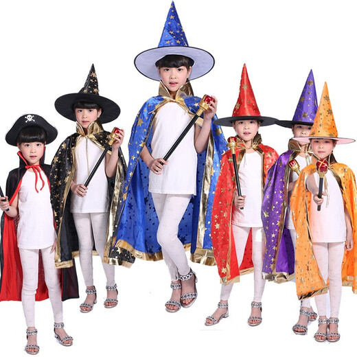 Qinsuluo Halloween costume Children's Day performance costume magician cloak witch five-star cloak cloak purple five-star cloak + hat one size