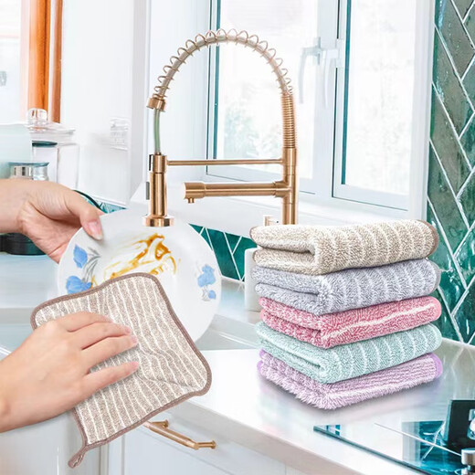 Quezhixian kitchen rags, household non-stick oil-absorbent towels, lint-free tablecloths, household supplies, cleaning dishcloths, new upgrade - thickened mixed colors, 12 pieces, 25*25cm