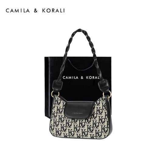 CAMILA&KORALI女包斜挎腋下包女包包单肩包小众高级感法棍2023春季小包新款官方 提花黑