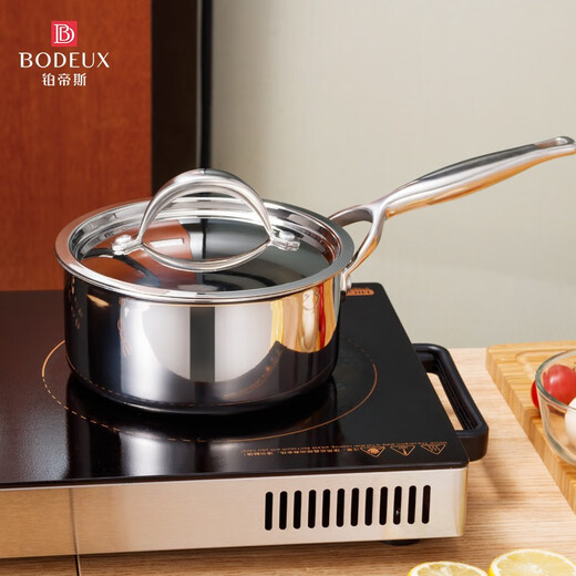 BODEUX baby food pot, baby small milk pot, non-stick pot 304 stainless steel, household uncoated gas induction cooker, universal knight milk pot 16cm