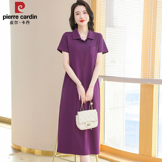 皮尔卡丹（pierre cardin）2025新款Polo连衣裙纯棉女夏翻领长款过膝t恤宽松休闲运动短袖裙 绿色   9859款 M 100-110斤