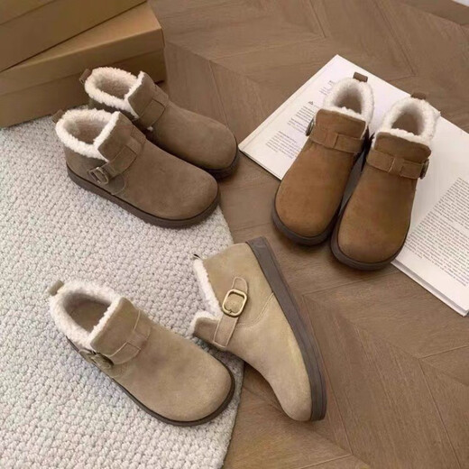 Belle Boots de neige intégrés de fourrure chaude et semelle épaisse pour les femmes en hiver 2025 Nouveau velours épaissis de coton nord-est épaissisé Brown 37