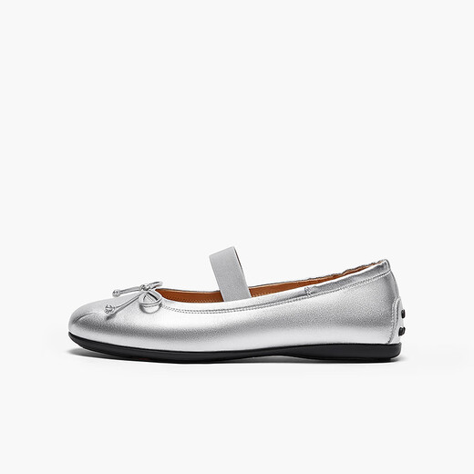 Bata ballet shoes 2024 autumn commuter sheepskin single shoes AXF47CQ4 silver 36
