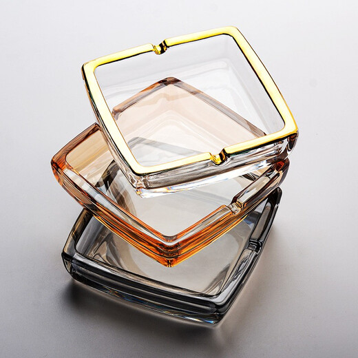 Manwei household windproof ashtray office business ashtray creative personality living room small simple glass ashtray bedroom anti-fly ash amber + transparent