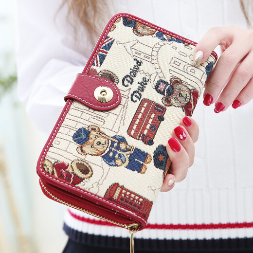 Hua Xiaoyao La pequeña concubina del vecino 2021 NUEVA billetera Long Bear Multi-Card Girl's Clutch Multi-Function Willet Willet Red