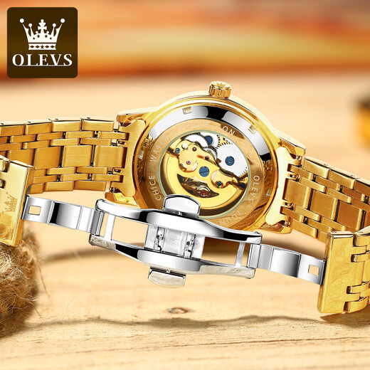 [Zhang Zhilin Approuvé la marque de marque] OULIUS SWISS CERTIFIED Watch Men's Mendomatic Mechanical Watch Fashion Luminal Watch Mendroprowing Fashion Fashion Diamond Inravay Mensic Hollow Watch Hollow Student 9901 Souclure en acier Gold-White Surface [STRAPE DE COURT