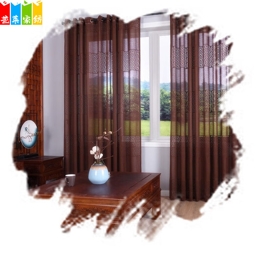 New Chinese-style curtains are light-transmitting and opaque. Chinese-style antique curtains, bedroom lace curtains, half curtains, living room, study room, camel camel 4 wide