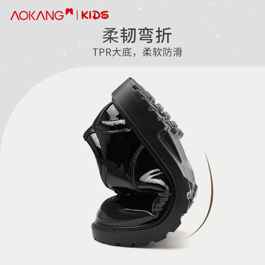 奥康男童皮鞋软底防滑春秋新款演出黑色男孩英伦风学生儿童鞋大童单鞋