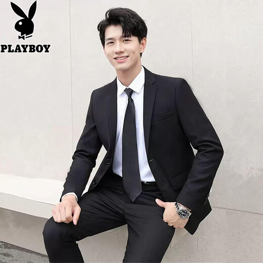 Playboy suit men Korean style slim body jacket best groom wedding business professional suit men two button black top + shirt + tie + trousers XL